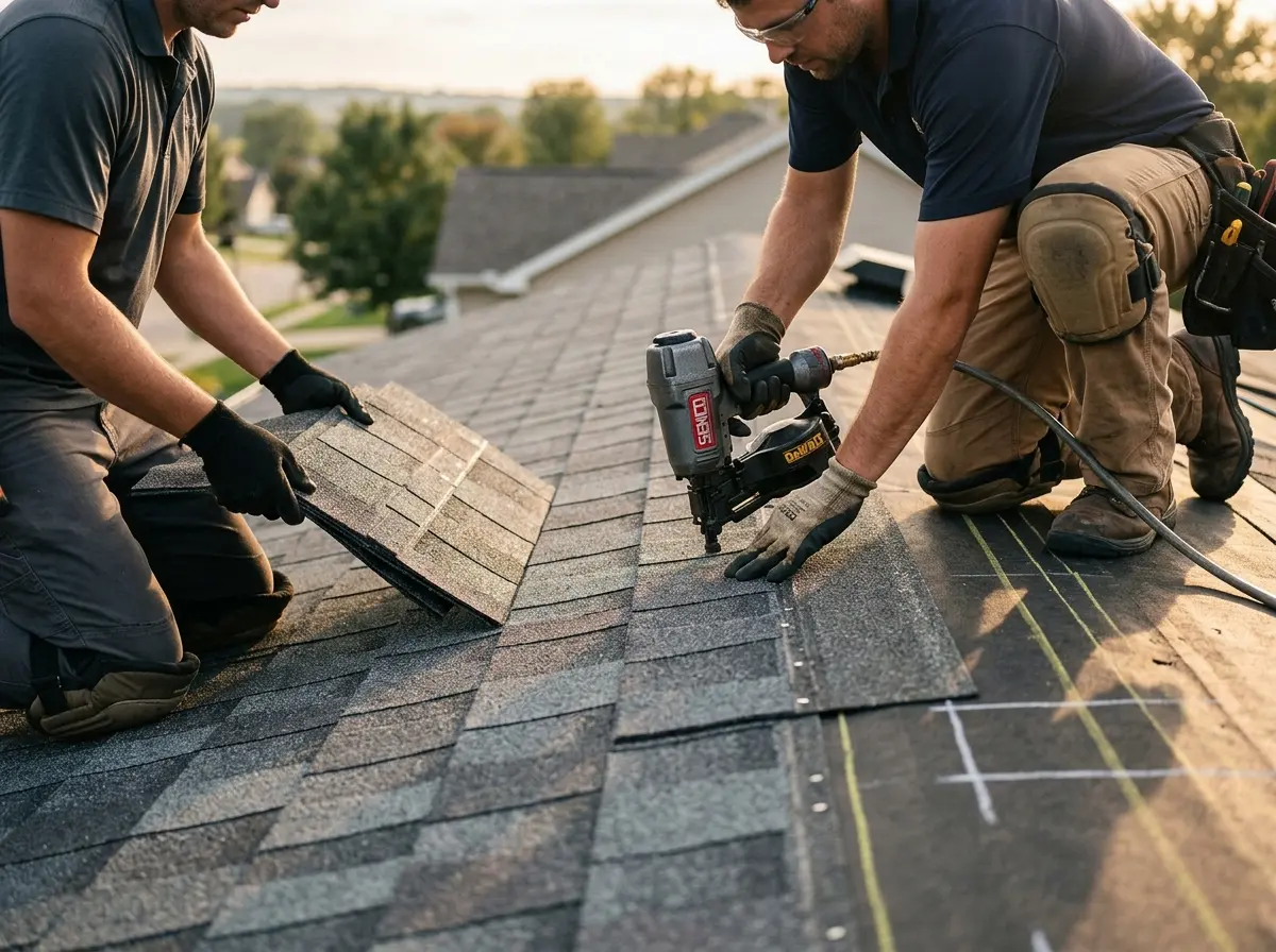 Professional roofer working on a residential roof in Waycross